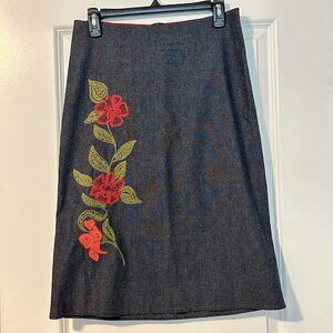 POLLI SAYS | Women’s Flower Embroidered Jean Skirt  | Blue Jean | Size: 2